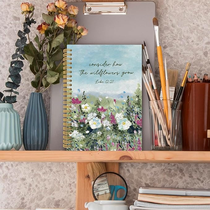 Wildflower Christian Spiral Notebook, Bible Journaling Notebooks for Women, Religious Scripture Hardcover Journals for Office School 160 Pages 5.5 x 8.3 Inch, Spring Flower Gifts for Women