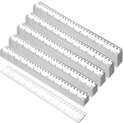 Zonon 100 Pieces 12 Inch Ruler Bulk Clear Plastic Flexible Straight Metric Rulers with Centimeters and Inches Drafting Measuring Tool for Classroom School Students Education