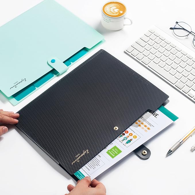Sooez Expanding File Folder, Letter Size Accordion File Organizer, 5 Pocket Folders for Documents, Cute Folder with Labels, Portable Paper Organizer for School Office Supplies, A4 Size, White