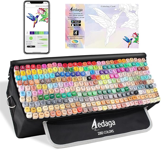 YHC 280 Color Alcohol Markers for Artists, Free APP for Coloring, Dual Tips Alcohol-Based Markers for Drawing,Painting and Sketching, Great Gift Idea for Kids and Adults.