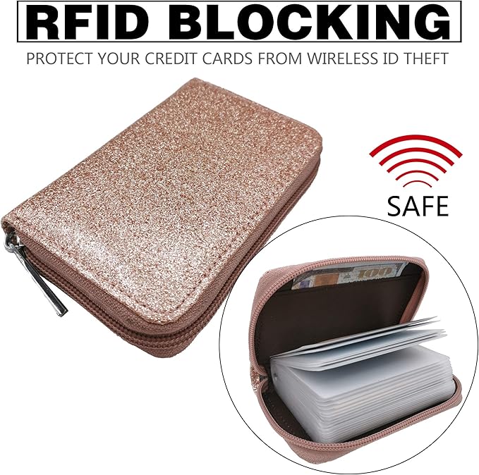 Easyoulife Genuine Leather Credit Card Holder Zipper Wallet With 26 Card Slots