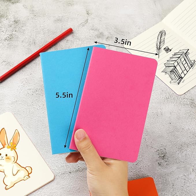 24 Pack Small Pocket Blank Notebook & Journal Bulk, Multi Cover, Unlined Thick Paper, A6 Size, 5.5x3.5 inch, 60 Page, Mini Plain Sketchbook Subject Note Pad Set for Women Men Kids