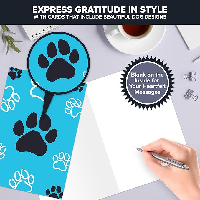 Decorably 24 Pack 4x6in Blank Dog Cards with Envelopes and Stickers, 12 Adorable Designs Dog Note Cards with Envelopes, Blank Inside - Kid's Party, Birthday