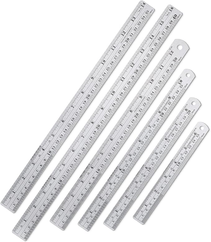 Mr. Pen- Stainless Steel Ruler, 6 pcs, 6", 8", 10", 12", 14", 16", Metric Metal Ruler Set, mm Ruler, Metal Rulers, Long Ruler, Small Metal Ruler Metal Straight Edge, Steel Straight Edge