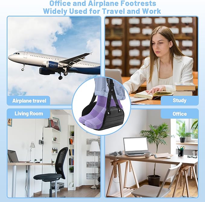 Airplane Foot Hammock Travel Footrest, Leozzo Essentials Airplane Foot Rest to Relax Your Feet, 2 Pack Foot Hammock for Plane Travel,Travel Accessories,Airplane Essentials (Stripe)