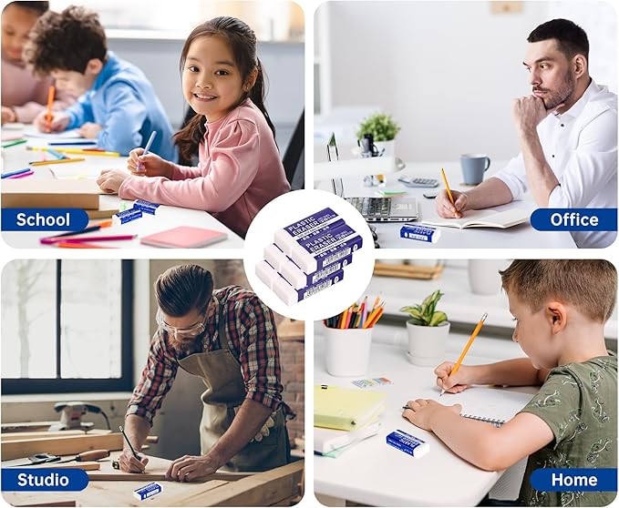 6 Pack Pencil Erasers, Large White Erasers for School, Art Erasers for Kids Drawing Bulk