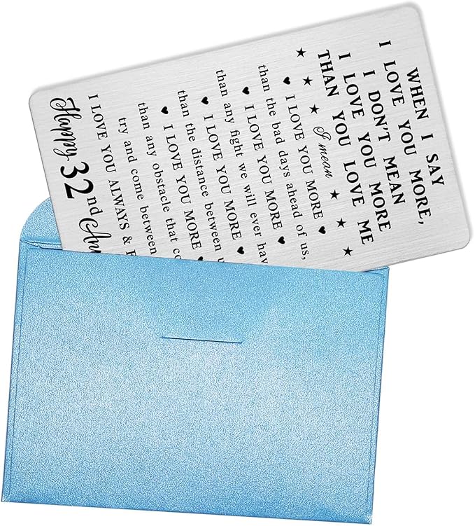 32nd Anniversary Wallet Card Gifts for Husband, 32 Year Anniversary Steel Gifts for Men, Happy 32nd Anniversary Romantic Gifts for Him