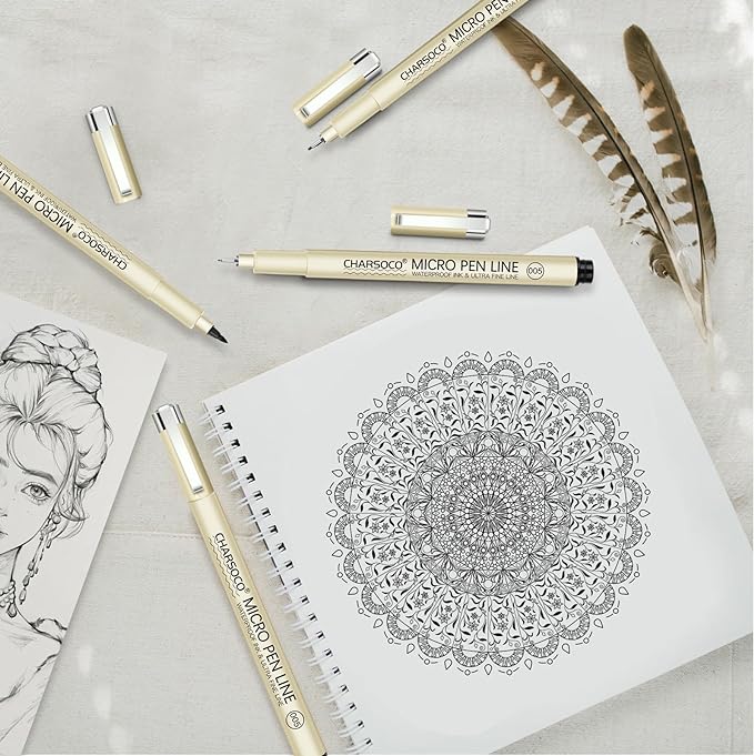 3 Micro Pen, 6 Pack Black Fine Point Pen with Waterproof Archival Ink, 3mm Fineliner Ink Pens for Artist Illustration, Sketching, Anime, Manga, Technical Drawing and Scrapbooking