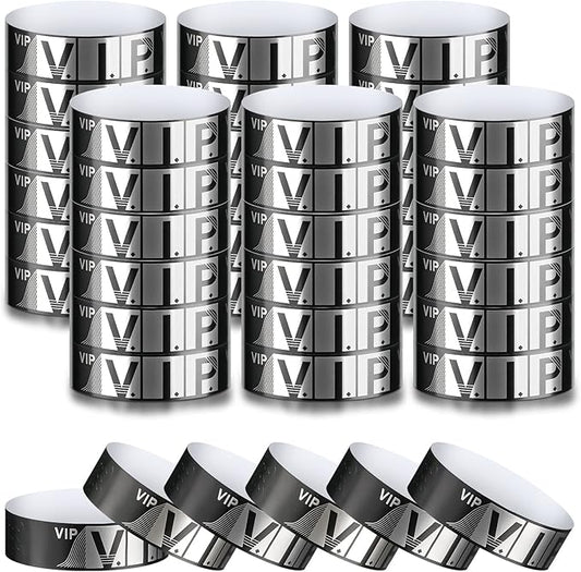 200 Pack VIP Wristbands for Events VIP Bracelets Paper Waterproof Party Wristbands for Events Amusement Parks Concerts Fairs Festivals, 0.79 x 10 Inch(Silver)