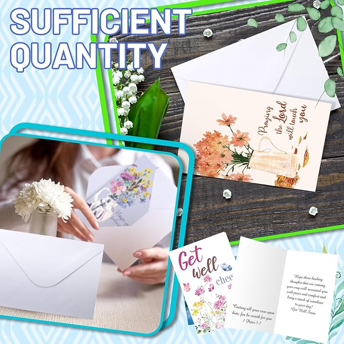 36 Sets Christian Get Well Soon Cards with Scripture Assorted Religious Bible Verse Wishing You Well Greeting Cards with Envelope(Printing Floral)