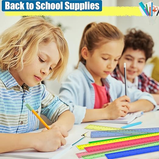 Ruler, 64 Packs 12 Inch Clear Plastic Assorted Color Metric Bulk Rulers with Inches Centimeters Millimeter. Measuring Drawing Tool for Kids, Ideal Back to School Classroom Office Home Supplies