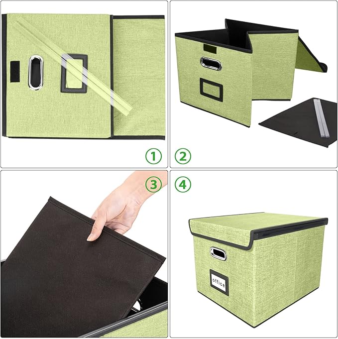 Huolewa Decorative File Organizer Storage Box with Lid, Linen Hanging Filing & Storage Box with Plastic Slide for Office/Decor/Home, Universal Hanging Filing Organization Box for Letter/Legal Folder