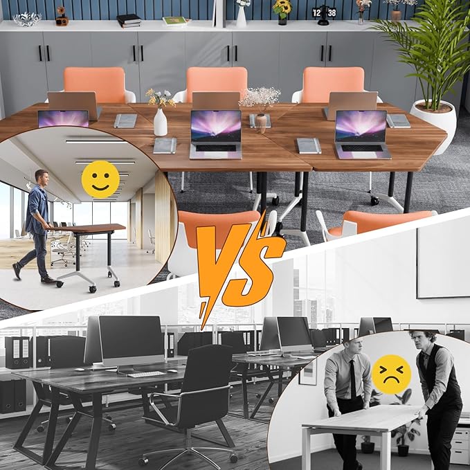 Conference Table, Folding Conference Desk Modern White, Seminar Table with Wheels, 2-10 People for Office, Meeting Break Room (4, 1915TXH, 47IN)