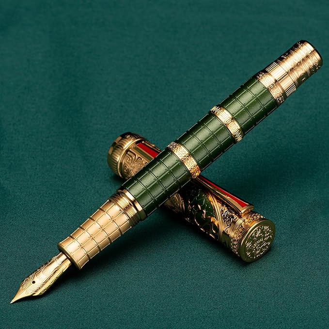 Hongdian D5X Fountain Pen - Green Qin Dynasty Writing Pen with Fine Nib and Converter Set