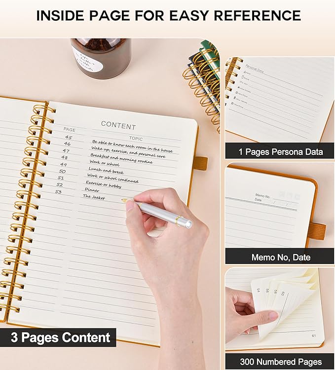 Large Spiral Notebook Journal for Women Men - 300 Numbered Lined Pages, College Ruled,B5 Hardcover Spiral Bound Notebook for School, Work, Note Taking, Writing, Leather Spiral Journal 7"x10"