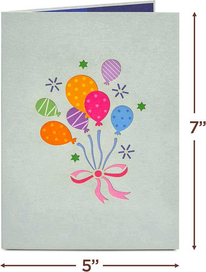 Paper Love 3D Birthday Pop Up Card, Happy Birthday Balloons, For Adults or Kids -5" x 7" Cover - Includes Envelope and Note Tag (Birthday Card)