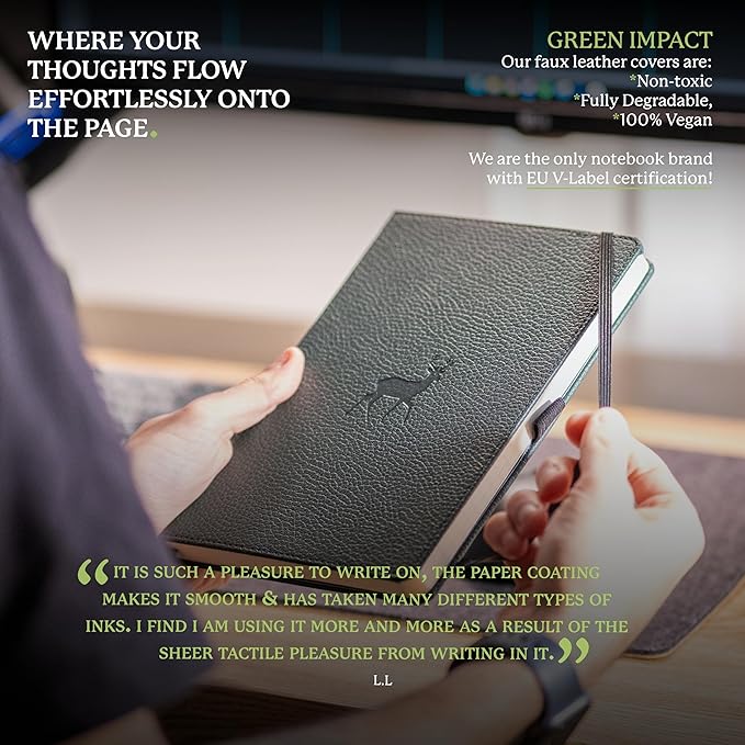 Dingbats A5 Wildlife Notebook Journal Hardcover, Cream 100gsm Ink-Proof Paper, 6.1 x 8.5 inches, 192 pages (Green Deer, Squared)