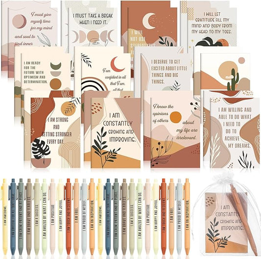 96 Set/192 Pcs Positive Affirmation Gift Set Gratitude Notebooks with Pens Small Bags Motivational Encouragement Notepads Daily Affirmations Journal for Women Stress Relief Self Care (Rainbow)