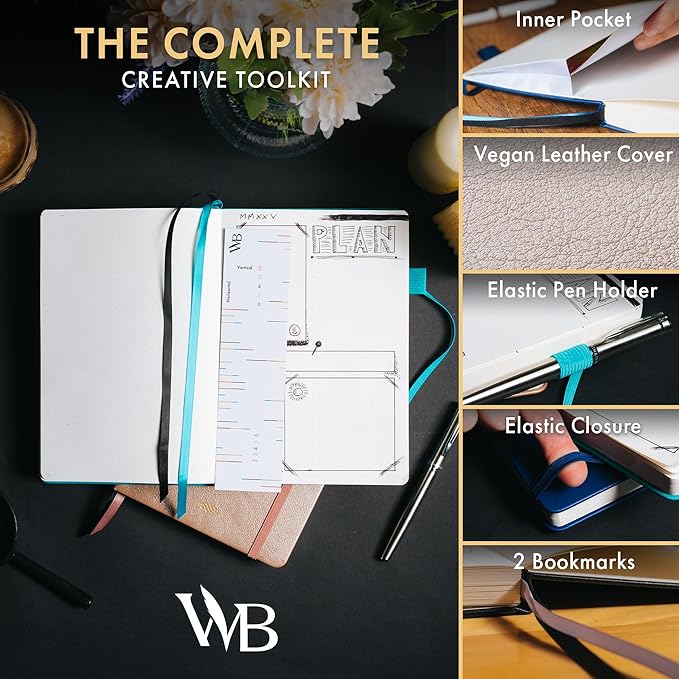 Wordsworth & Black A5 Bullet Dotted Journal 216 Dotted Pages, Hardcover Grid Dot Leather,120 GSM Paper,Journaling Notebook for Work & Sketching,Journals for Women,Men-Gifts Box Included Rose Gold