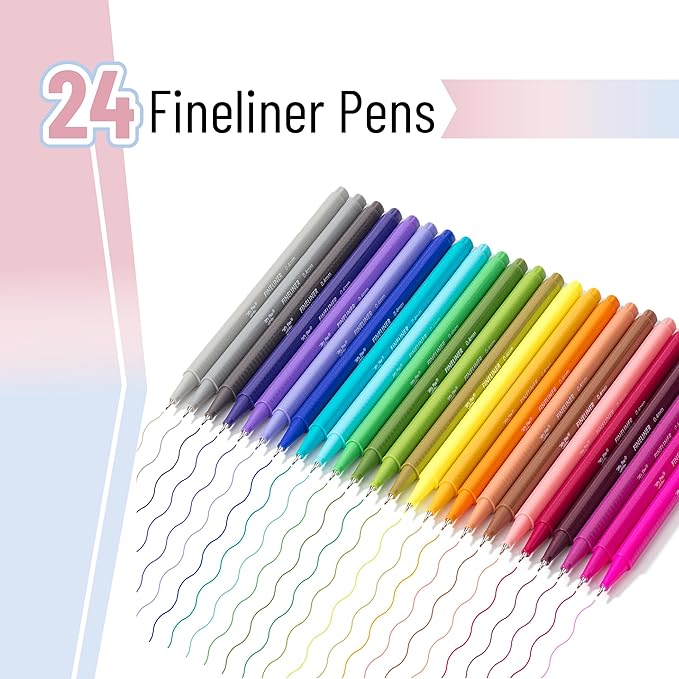 Mr. Pen- Fineliner Pens Colored, 24 Pack, Ergonomic Triangular Colorful Barrels, 0.4mm Fine Liner Pens