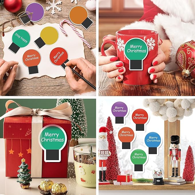 48 Pcs Christmas Light Bulb Shape Sticky Notes Christmas Colorful Sticky Pad Self-Adhesive Xmas Memo Pads for Christmas Holiday Office School Home Teachers Present 48 Books 20 Sheets Per Pad