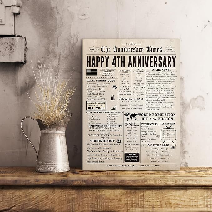 Funny 4th Anniversary Card for for Him Her, Large 4 Years Marriage Anniversary Card Gift for Husband Wife Couple, Fruit Anniversary Card for Women Men