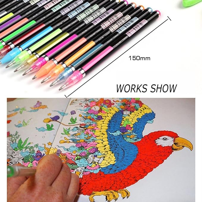 Lemical 48pcs Gel Ink Pens - 4 Types (12 Pastel, 12 Neon, 12 Metallic, 12 Glitter) Colors Drawing Pens for Greeting Cards, Coloring Books, Office Art