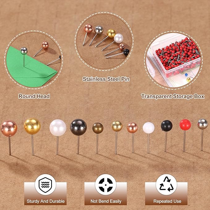 uxcell 800 Pcs Push Pins, Map Thumb Tacks 4mm Round Head Decorative Push Pins for Bulletin Board Home Office Travel Wall DIY Crafts Map Photo, Golden