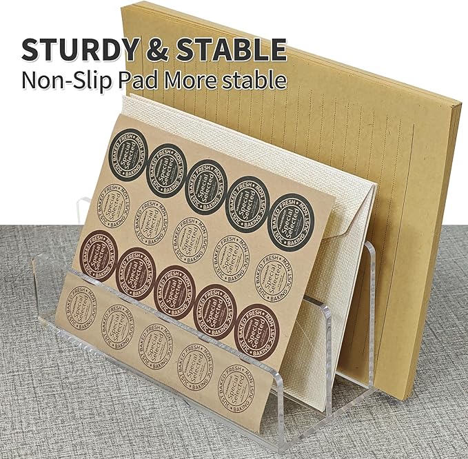 Acrylic Mail Sorter Desktop Organizer Holder,3 Compartments Laddered Clear Desk Letter Organizer Holders for Desk Bill Filling Envelope Holder Office, Home, School Desk Organization