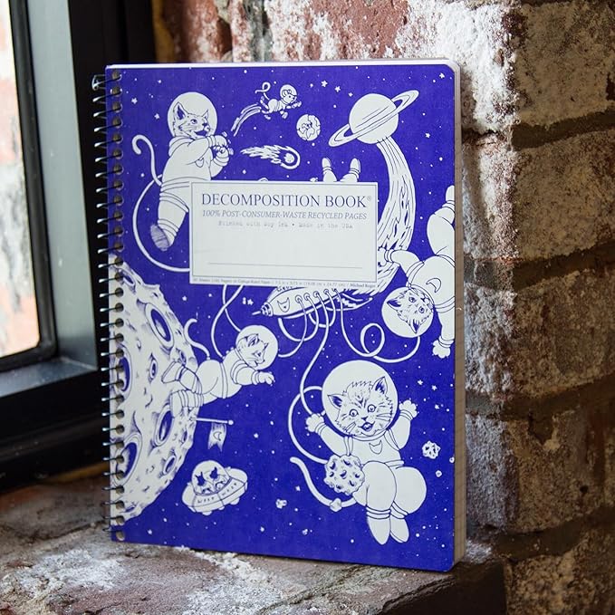 Decomposition Kittens in Space College Ruled Spiral Notebook - 9.75 x 7.5 Journal with 160 Lined Pages - 100% Recycled Paper - Cute Notebooks for School Supplies, Home & Office - Made in USA