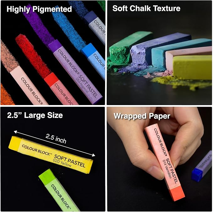 COLOUR BLOCK Soft Pastels for Artists - 100 Colors Square Chalk Pastels Set in Wooden Box - Vibrant Pigments Art Kit for Painting, Drawing, Sketching, Hobbyists, Students and Kids.