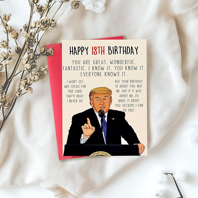 Funny Trump 18th Birthday Card for Boys Girls, Unique 18 Year Old Birthday Gifts for Him Her, Humorous Donald 18th Birthday Decorations for Son Daughter, Happy 18th Bday Gifts Cards