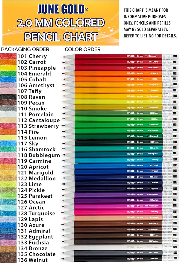 June Gold 36 White (Porcelain #111) Colored 2.0 mm Lead Refills, Bold Thickness for Heavy Use, Break Resistant with a Convenient Dispenser