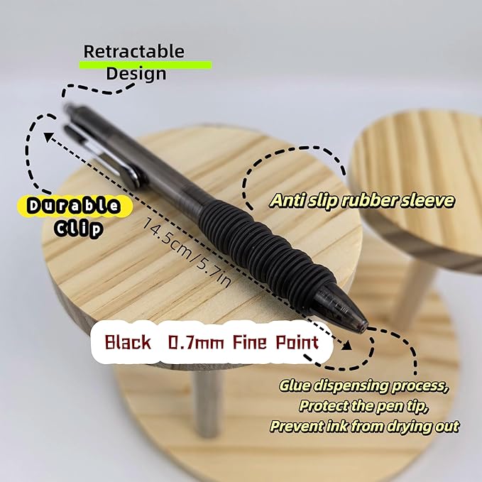 Fengtaiyuan Black Ink, 0.7mm, Retractable Gel Ink Rollerball Pens, Fine Point, Comfortable Grip, Easy Hold, Writting Smooth, 12 Pack (BlackZS07P12)