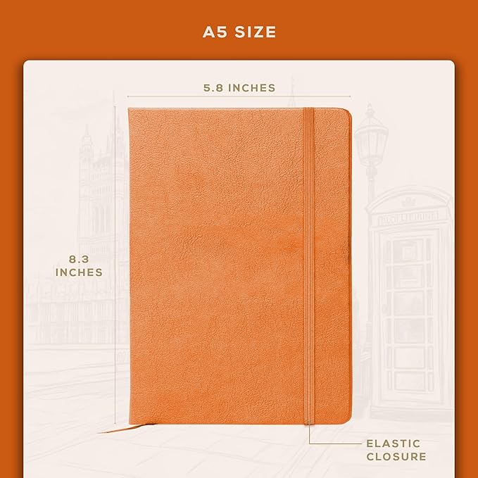 BEECHMORE BOOKS Lined Journal Notebook, 5.8 x 8.3 inch, A5 160 Lined Pages, Hardcover Leather Journals for Women, Men, Writing and Notebooks for Work - 120 GSM Thick Paper, Gifts Box Included