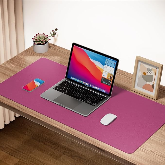 Boutilon Leather Desk Pad 47"x 24" Non-Slip Mouse Pad,Business Desk Pad,Extended Table Protector for Keyboard and Mouse,Desk Writing Pad for Office Home Working Decor (XXXL-Rose Pink)