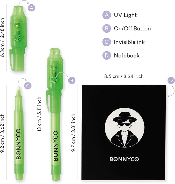 BONNYCO Invisible Ink Pen and Notebook, Pack of 32 Party Favors for Kids Birthday | Spy Pen Party Supplies, Pinata Stuffers, Prizes for Kids | Magic Pen Birthday Party Favors, Prizes for Students