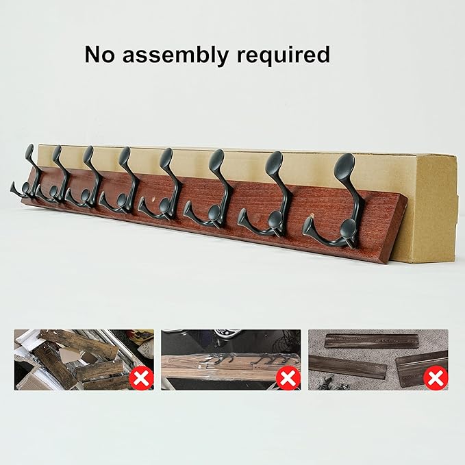 SKOLOO 43-Inch Cherry Wood Coat Rack Wall Mount with 8 Triple Hooks - Ideal for Family Entrances, Classrooms, and Pet Supplies Storage - Perfect Coat Hooks for Wall