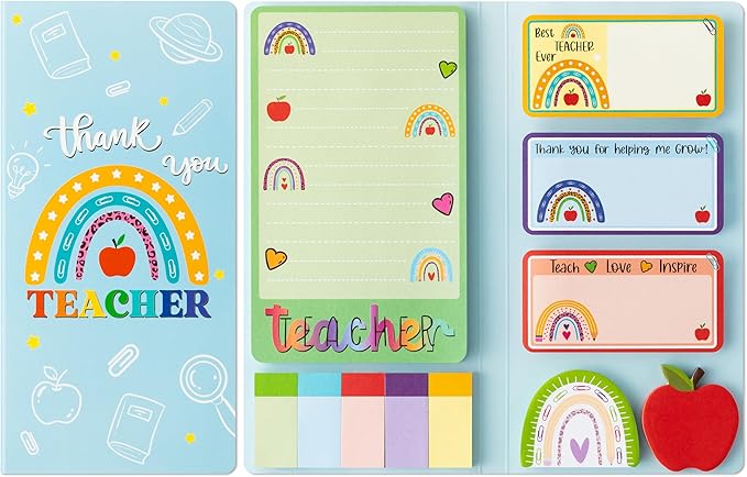 Boho Rainbow Teacher Sticky Notes Set, 550 Sheets, Thank You Teacher Self-Stick Note Pads Teacher Appreciation Gift Writing Memo Pads Page Marker Back to School Office Supplies (Color)