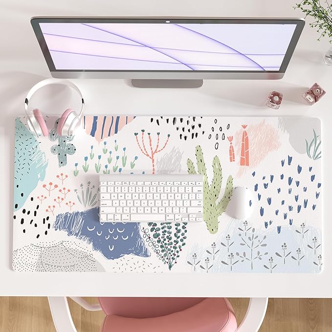 Colorful Star Large Mouse Pad, Waterproof PU Leather Desk Mat for Women Girls, Cute Desk Accessories Minimalist Home Office Decor, Large Deak Pad Kids Desk Organizer Non-Slip Writing Mat 31.5" x 15.7"