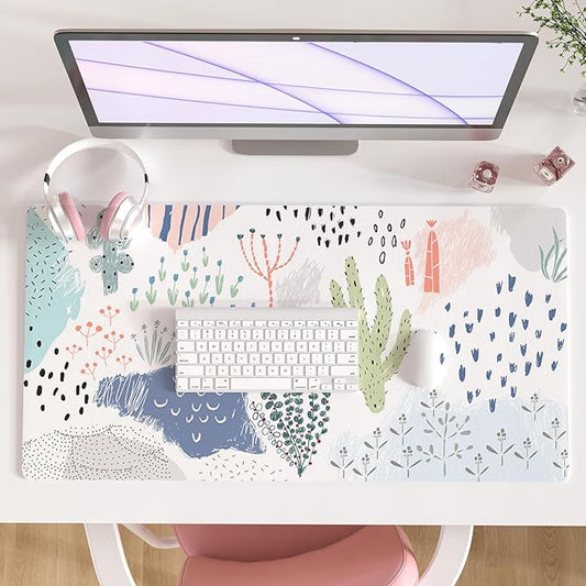 Colorful Star Large Mouse Pad, Waterproof PU Leather Desk Mat for Women Girls, Cute Desk Accessories Minimalist Home Office Decor, Large Deak Pad Kids Desk Organizer Non-Slip Writing Mat 31.5" x 15.7"