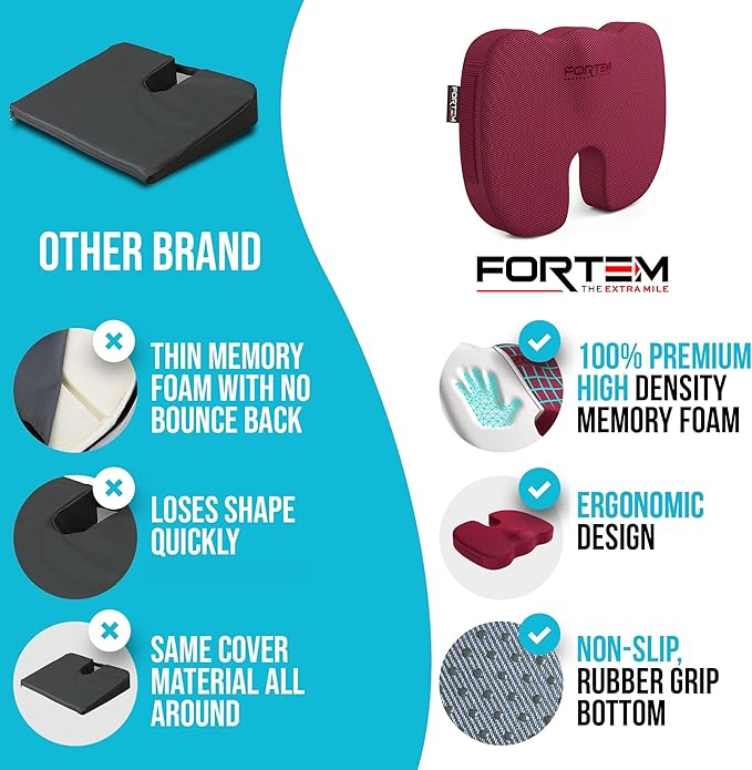 FORTEM Seat Cushion and Lumbar Support for Office Chair, Desk Chair Cushion, Memory Foam Office Chair Cushion, Non Slip Sitting and Back Pillow for Gaming, Car Seat Cushion, Chair Pad, XL