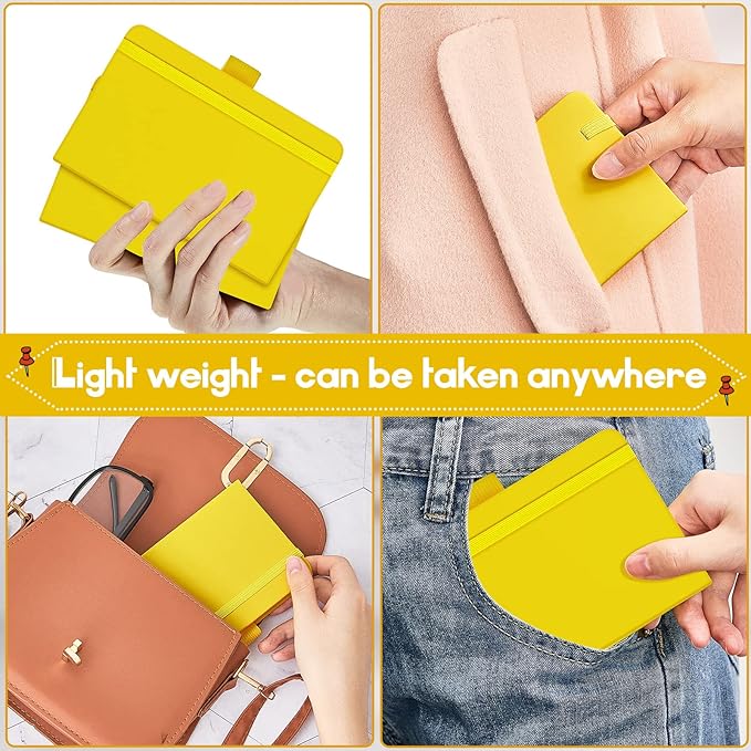 40 Pieces Small Notebooks A6 Pocket Journals 3.5 x 5.5 Inch Small Leather Notebook Mini Ruled Lined Journal with Elastic Band Pen Holder Page Marker Ribbons (Yellow)