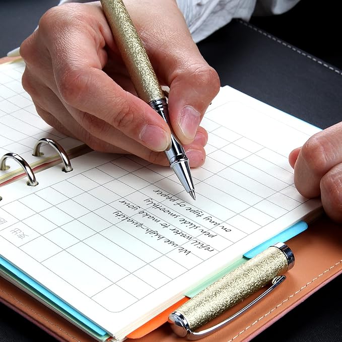 Nice pens,luxury pen with cace,fancy pens Ballpoint Pen Smooth writing experience stylish design effortless writing executive pen-Gift Box with 0.5mm Black Extra 2 Refill (Gold)