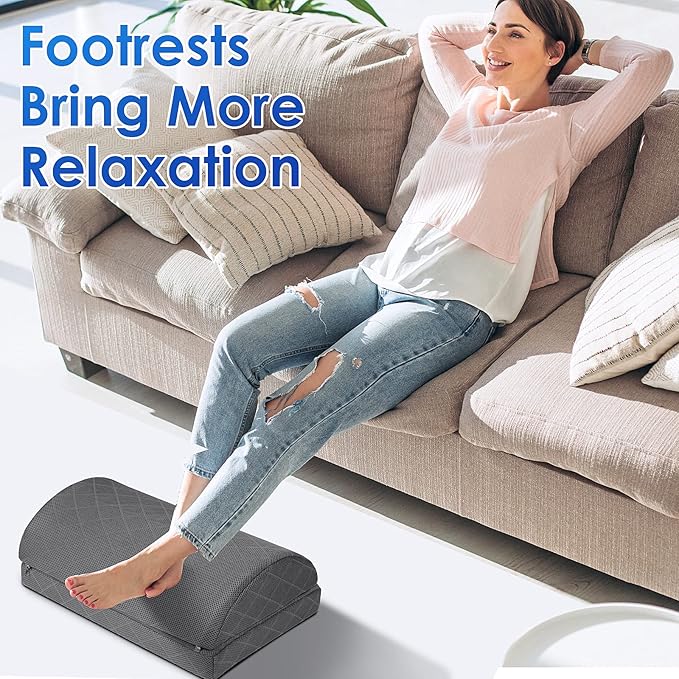 Foot Rest,Desk & Gaming Accessories,Foot Rest for Under Desk at Work,Comfortable Footrest with 2 Adjustable Heights & Removable Cover, Office Desk Accessories（Gray）
