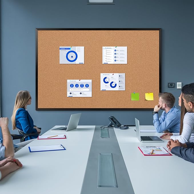 Board2by Extra Large Cork Bulletin Board 60" X 48", Black Wood Framed 5'x4' Corkboard for Wall, Wall Mounted Notice Pin Board with 18 Push Pins for School, Home & Office
