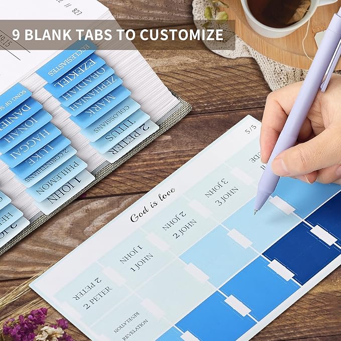 Bible Tabs for Women & Men, Laminated Bible Tabs for Study Bible, Large Print Neutral Bible Tabs for Easy Navigation, Bible Index Tabs, 66 Tabs Old & New Testament, Extra 9 Blank Tabs - Ocean Serenity