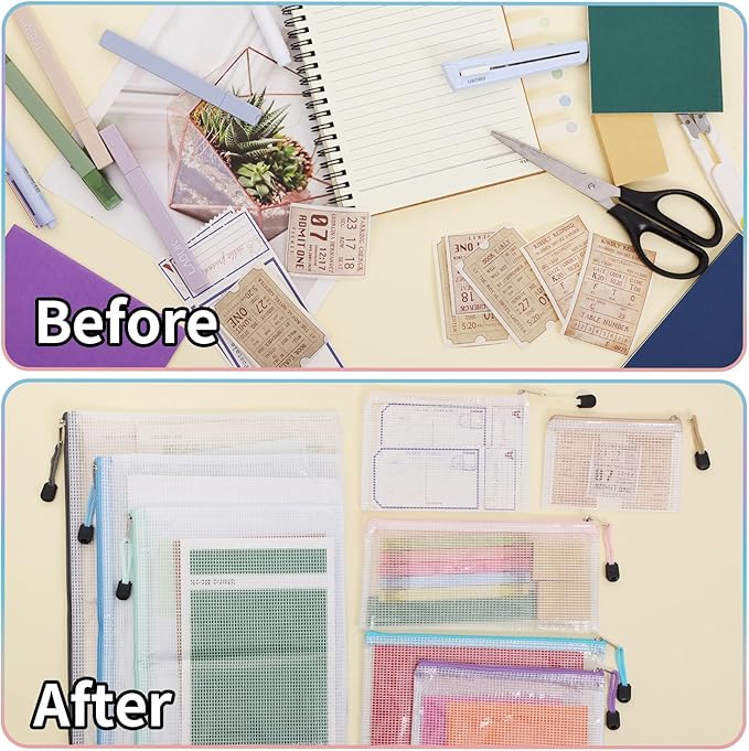 EOOUT 24pcs Mesh Zipper Pouch, Waterproof Zipper Bags, 8 Sizes Plastic Travel Pouch, 8 Colors, Multipurpose for Office Supplies and Travel Storage