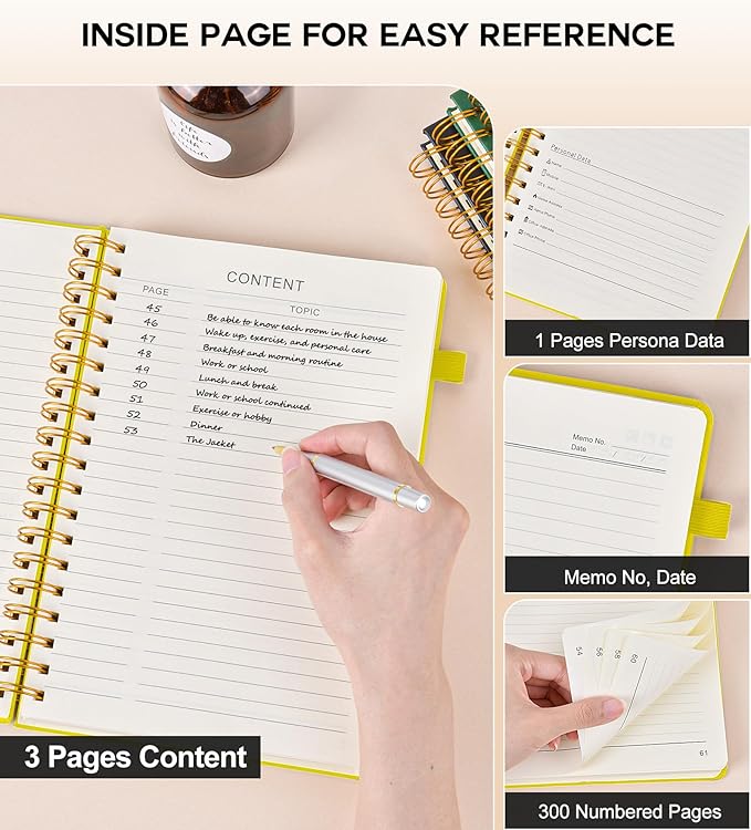 Large Spiral Notebook Journal for Women Men - 300 Numbered Lined Pages, College Ruled, A4 Hardcover Spiral Bound Notebook for School, Work, Note Taking, Writing, Leather Spiral Journal 8.5"x11"