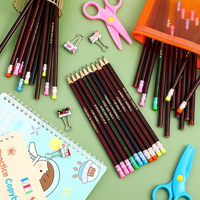 Eersida 40 Pcs Color Changing Mood Pencil with Motivational Sayings, 2B, Fun Assorted Thermochromic Pencils with Eraser(Bright Color,Positive)